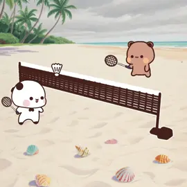 可爱小熊打羽毛球☺②#美好的一天從搗蛋布布調皮一二開始🥰 #有種愛情叫一二布布 