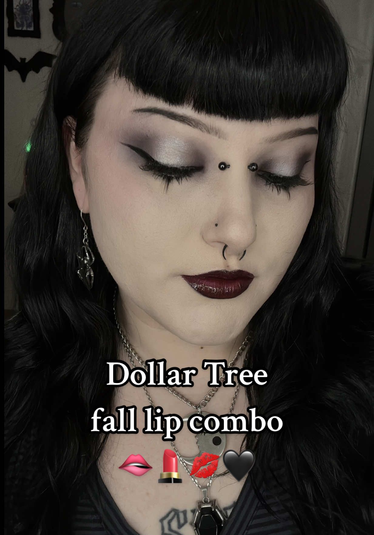 dollar tree fall berry lip combo ($2.50 total!!!) @LA COLORS Cosmetics ‘raging berry’ lipstick + @IONI Cosmetics ‘plumberry’ tinted lip oil 🦇🍇