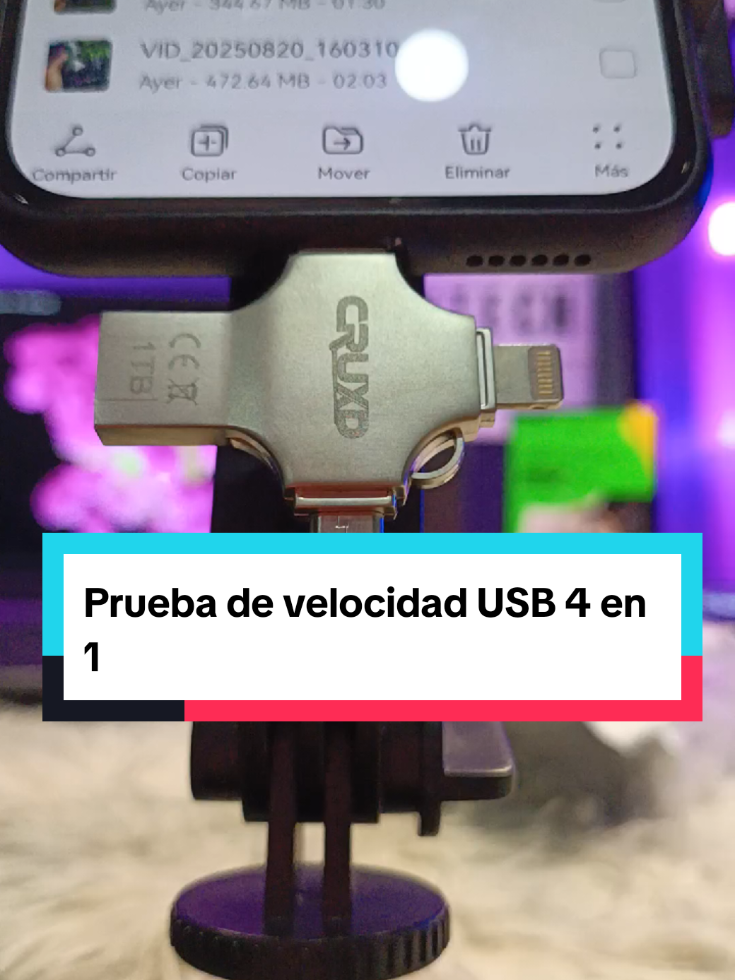 Prueba de velocidad del USB 4 en 1 #isb #otg #pendrive #almacenamiento 