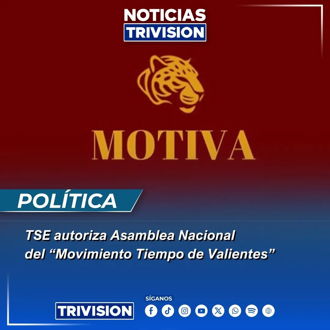 🔴#NoticiasTrivision | El Tribunal Supremo de Elecciones autorizó la fiscalización de la Asamblea Nacional del partido Movimiento Tiempo de Valientes, que se celebrará el sábado 20 de septiembre de 2025 en San José, Barrio Luján.  La actividad incluye la elección de candidatos a diputaciones, la presidencia y vicepresidencias del partido, y la designación de representantes para presentar el acta de la asamblea ante el Departamento de Registro de Partidos Políticos.