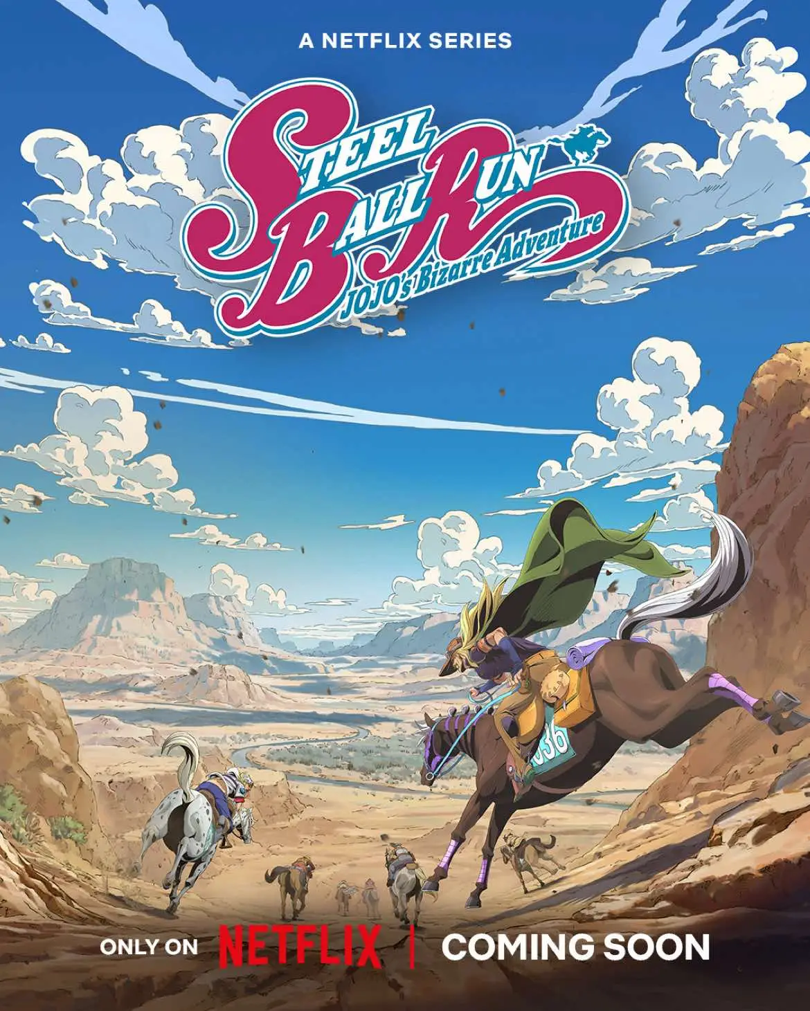 Here's the Teaser Art for STEEL BALL RUN JoJo's Bizarre Adventure, based on the manga by Hirohiko Araki! Coming soon, only on Netflix! #jojo_anime 