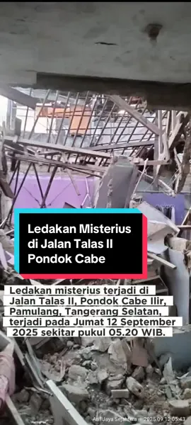 “Suaranya keras sekali, saya kira awalnya petir atau apa. Tapi ternyata lima rumah tetangga saya ambruk,” ujar Fatma (60), warga sekitar lokasi kejadian. Source: info Tangerang  #ledakan  #pondokcabe #tangsel 