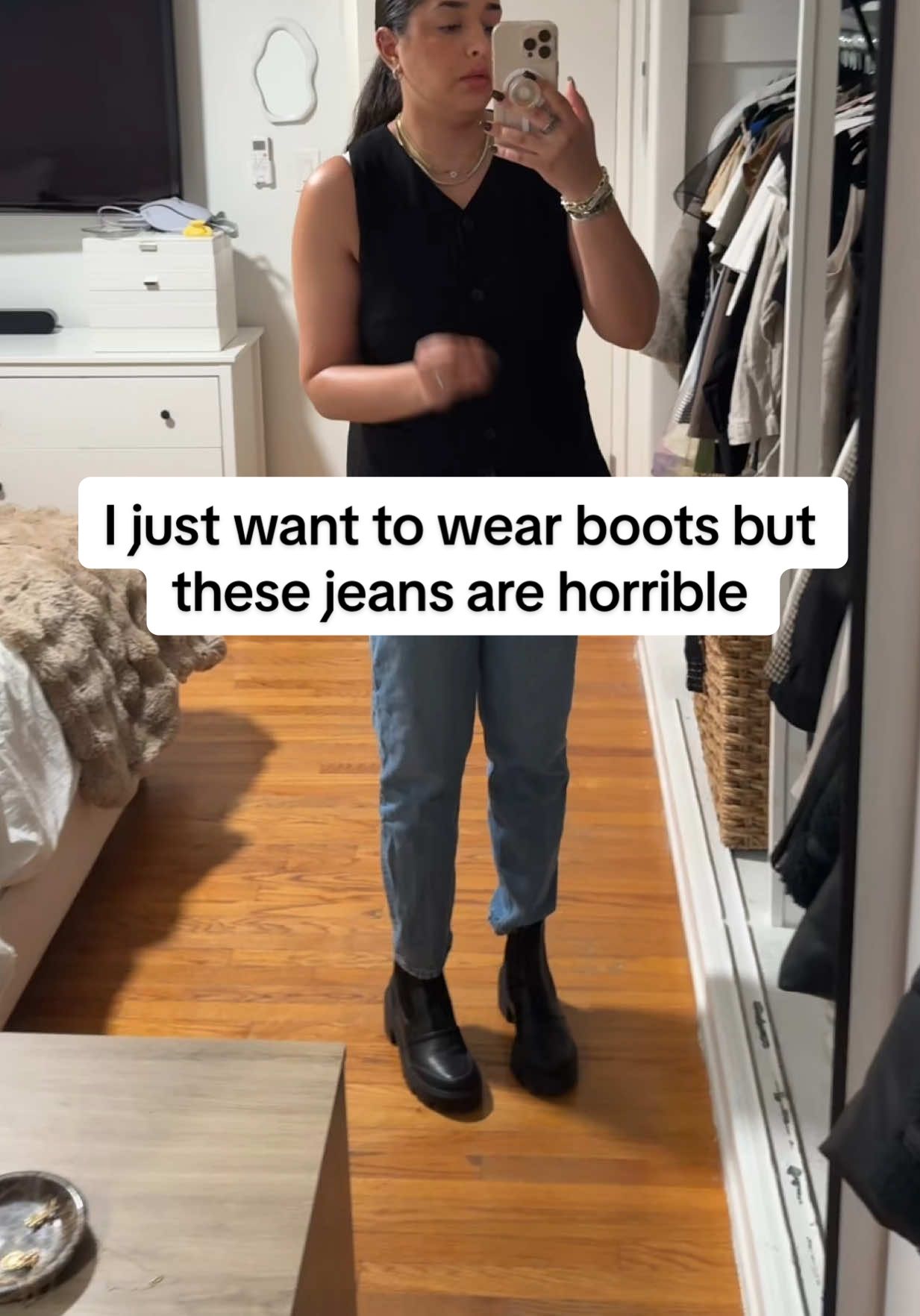 I hate getting dressed. I just want to wear my boots with a cute outfit 😭