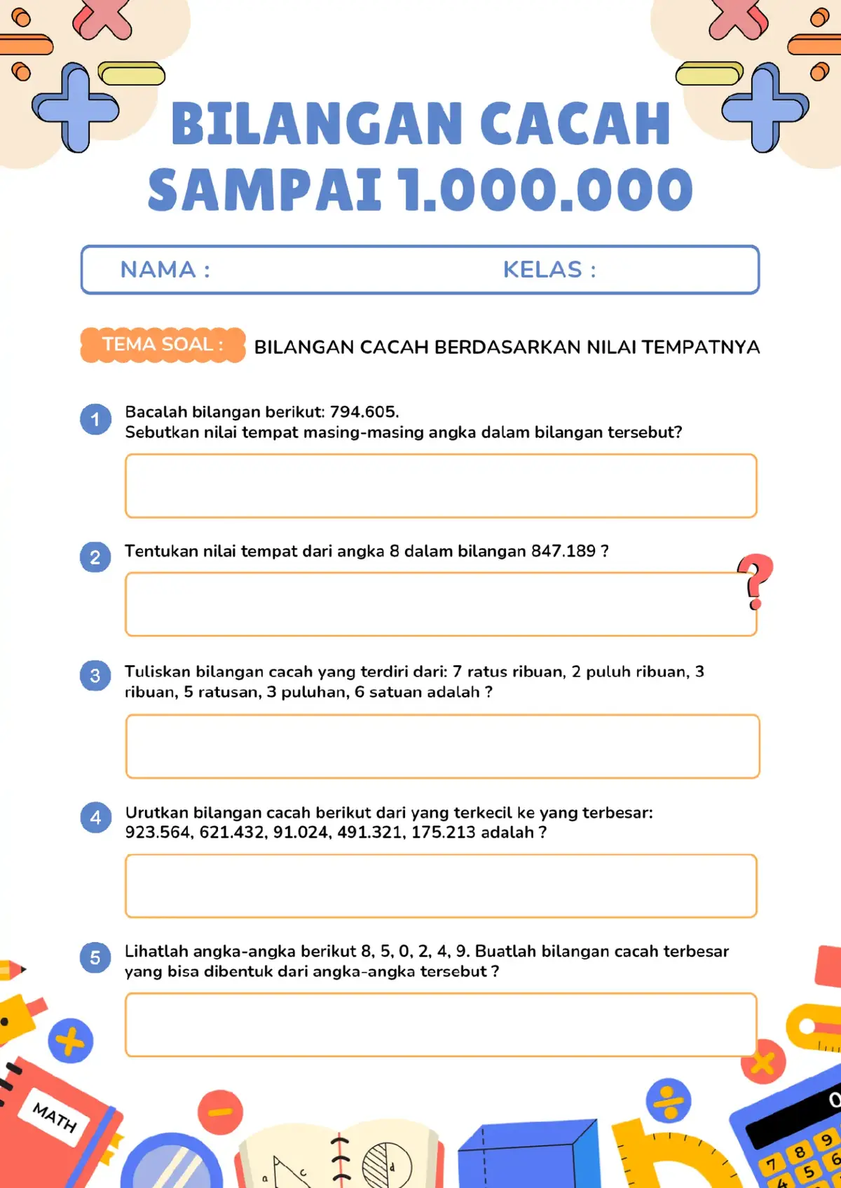 Buat rekan guru yang butuh soal ulangan harian matematika kelas 6 Bab 1 Bilangan Cacah sampai 1.000.000 lengkap dengan kunci jawaban bisa klik link di bawah ini. Semoga bermanfaat ✨🥀 - file pdf: https://lynk.id/bugurudamai/jqz87113ko0r  - pdf + kunci: https://lynk.id/bugurudamai/mdj1pogp7mwk  - file word: https://lynk.id/bugurudamai/368wp3oxq191  - word + kunci: https://lynk.id/bugurudamai/p2e5jld324x5 