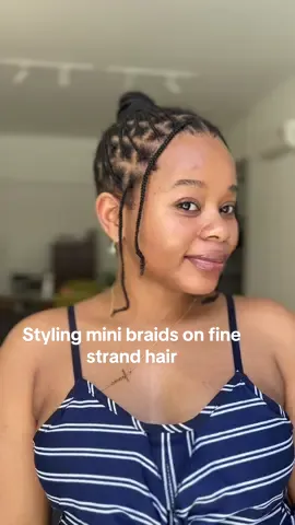 Mini braids are cute but styling them on fine strands? A whole adventure😅✨ #minibraids #finenaturalhair #protectivestyles #naturalhairjourney #braidsformyhair 