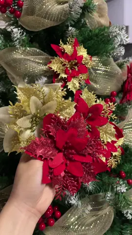 10pcs Glitter Artifical Christmas Flowers🎄🌸 #artificialflowers #christmasflowers #christmasdecor #fyp #trending 