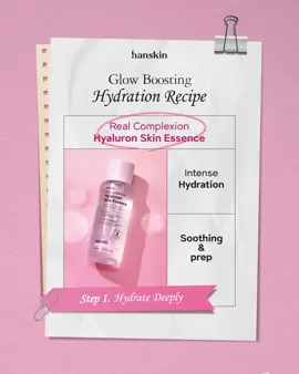 ✨ Glow Boosting Hydration Recipe ✨ Step 1: Hydrate Deeply 💧 with our Hyaluron Skin Essence for intense hydration & soothing care. Step 2: Lock the Glow 🌟 with Hyaluron Moisture Cream for a lightweight, non-sticky moisture barrier. Your everyday recipe for dewy, healthy-looking skin. 🫧 #Hanskin #HydrationRecipe #GlowySkin #KBeauty #SkincareRoutine