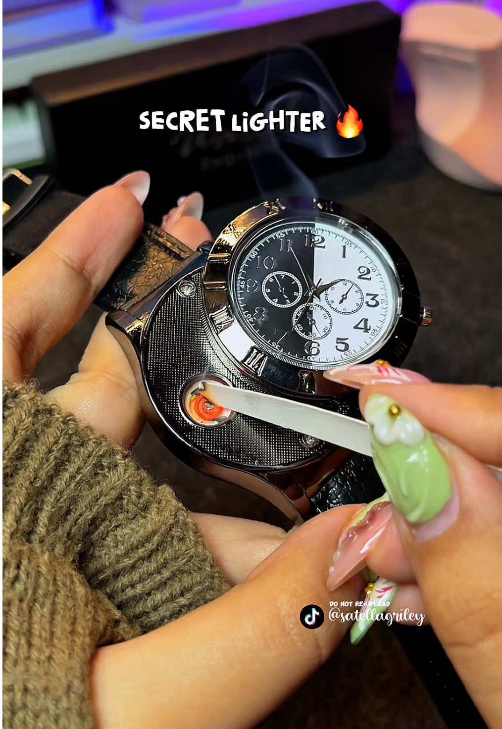 For the man who carries both time & fire with him ⌚🔥 Men’s watch with lighter ✨ #watch #watchwithlighter #giftforhim #giftforboyfriend #menswatch 