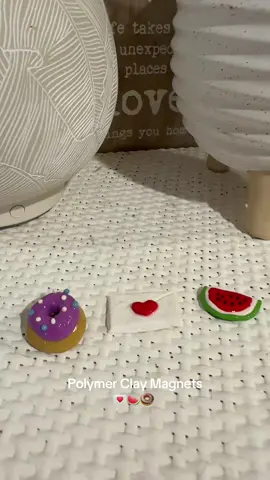 It’s official I have made my first batch of Polymer Clay Magnets  💌🍉🍩  #polymerclay #claytok #fyp #crafty #trendingtiktok 