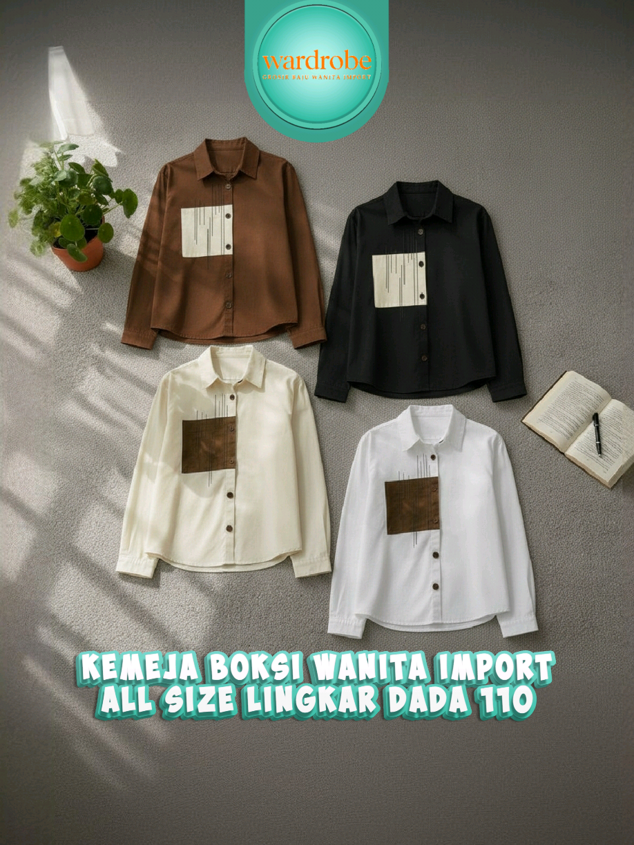 kemeja boksi wanita berkualitas import mempunyai 4 warna dengan lingkaran dada 110. kamu bisa order di link WhatsApp bio kami yaah 🥰 #grosirtanahabang #bajuwanita #grosirbajumurah #kemejawanita #fyp 