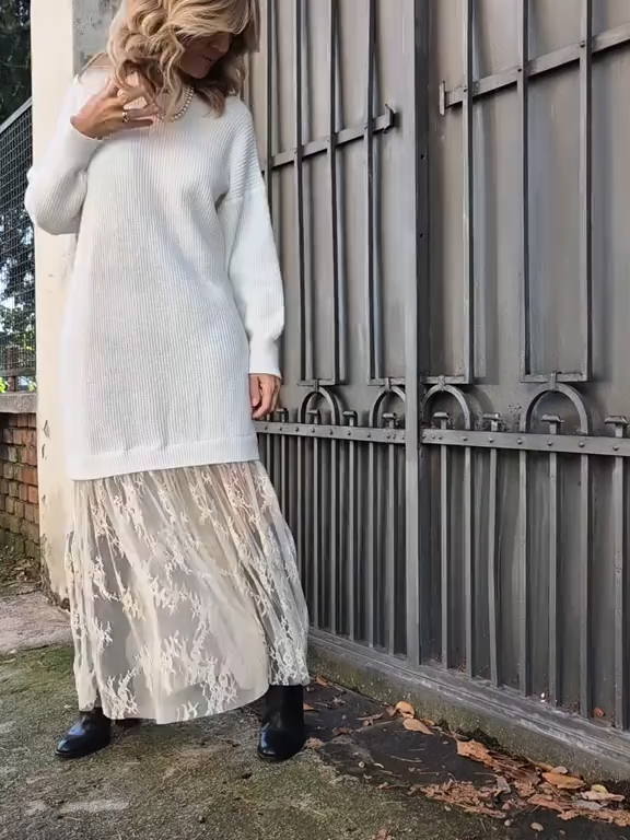 Elevate your wardrobe with the Women's Round Neck Patchwork Lace Dress.