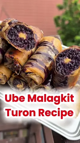 😱 UBE TURON MALAGKIT FULL RECIPE 😋 1 cup malagkit na bigas 1 cup pure gata 1/4 can ube condensed milk  Cheese Lumpia wrapper #turon #bisayanspecialty #ubeturon #ubeturonmalagkitwithcheese #ubeturonwithcheese 
