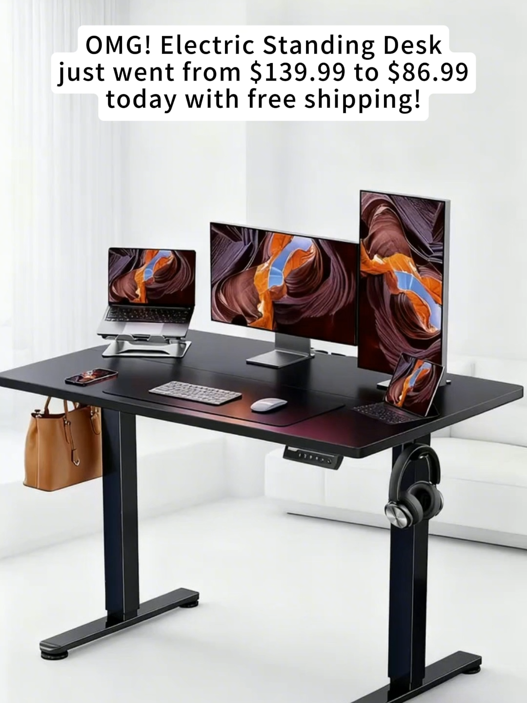 Ergonomic Height Adjustable Table with T-Shaped#onsale #foryourpage #desk #bedroom