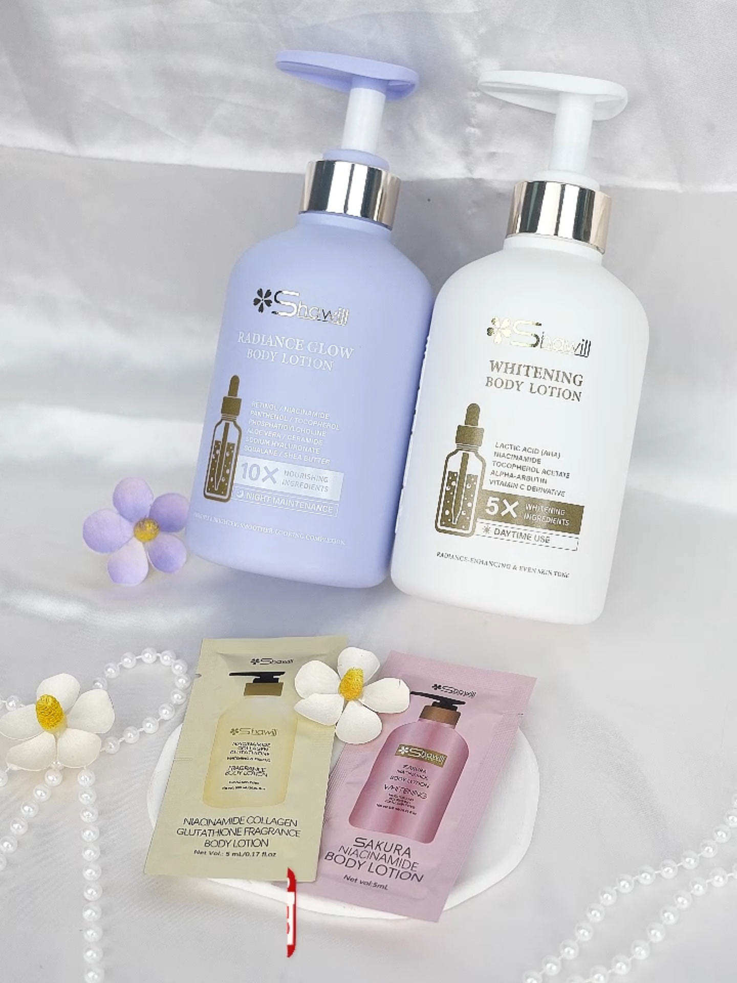 Your summer skin just got brighter! ☀️🌙 Try Shawill’s Day & Night Brightening Body Lotion Set — 5X day cream & 10X night cream! #shawillembraceyourbeauty #ShawillCosmetics #shawilllotion #bodylotion #glowingskin #whiteninglotion