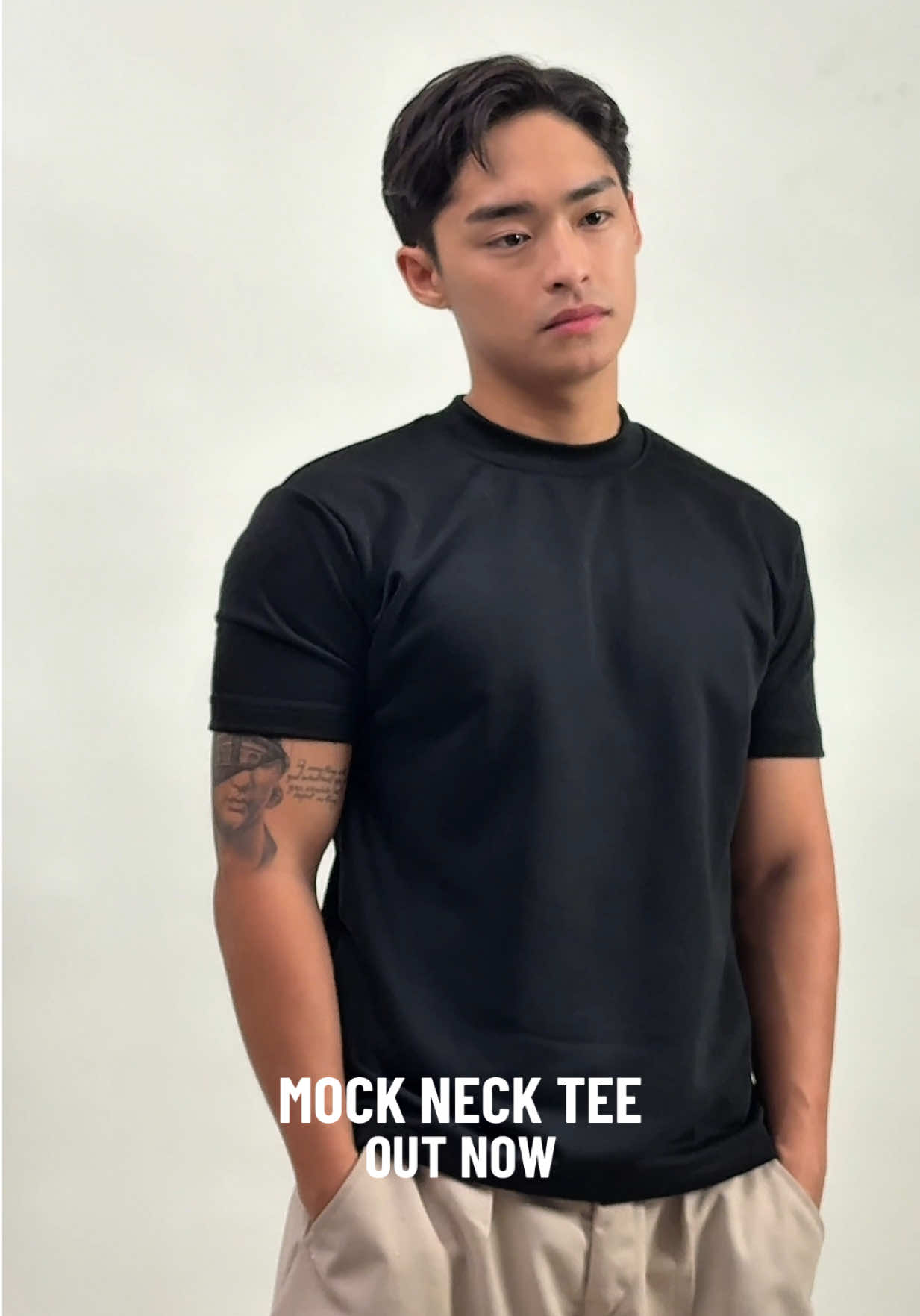 4 colors. Cotton terry comfort. 2x1 rib neck detail. The Mock Neck Tee. 