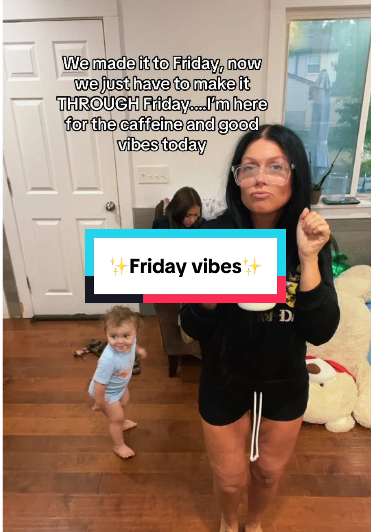 You guys, it’s finally Friday 🥹 I’m here for the caffeine & good vibes!  #friday  #fridayvibes  #wemadeit  #momlife  #caffeine 