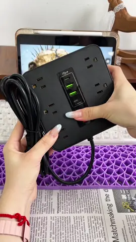 I was tired of running out of outlets at home… then I found this surge protector with six on top, three on each side, AND four USB ports—now everything charges at once 😍👌 