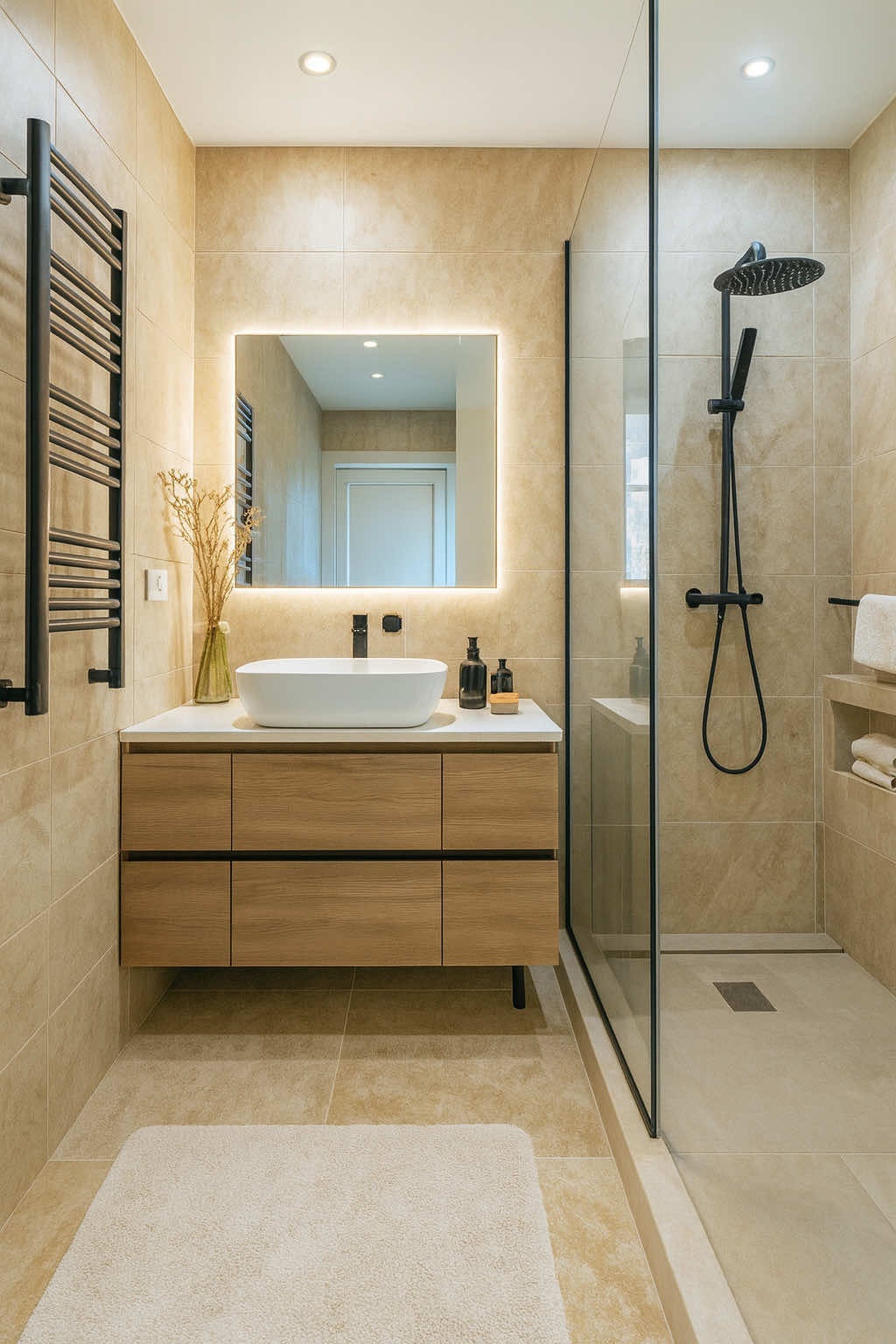 BAÑOS PEQUEÑOS EN TONOS BEIGE El beige transforma incluso los baños más pequeños en espacios cálidos, luminosos y llenos de calma. Diseño en equilibrio: piedra, madera y luz natural que amplían y transmiten serenidad. Inspírate y guarda esta idea para tu próximo proyecto. ¿Cuál detalle elegirías para tu baño ideal?  #BañosPequeños #MinimalismoCálido #BathroomInspo #SoftMinimalism #bañosmodernos 