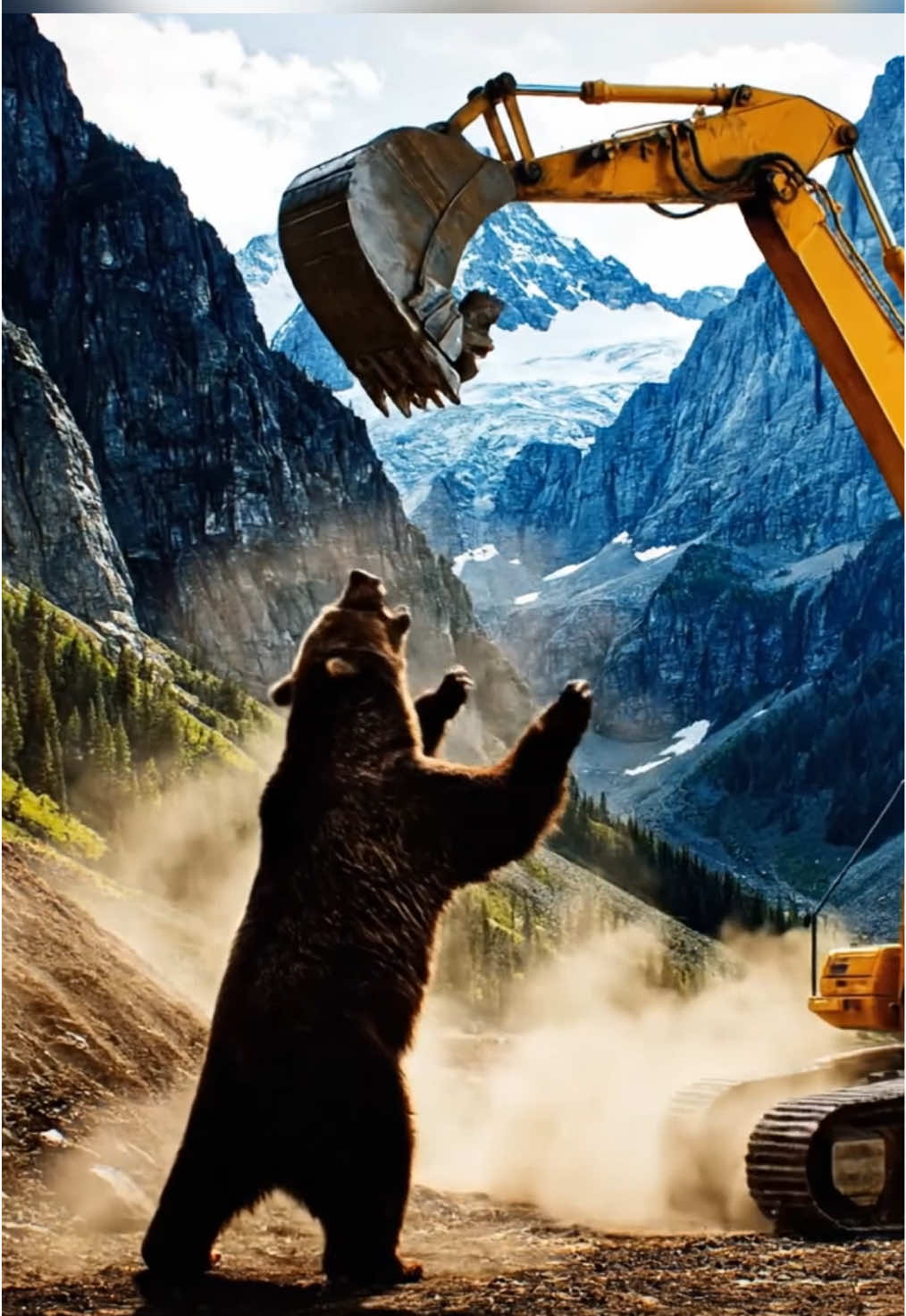 Excavator vs Bear 🦾🐻 Epic Mountain Battle! An unbelievable showdown between a giant excavator and a powerful bear in the mountains. Who will win this epic fight? 🤯🔥 #excavator #bear #battle #epicvideo #mountains 