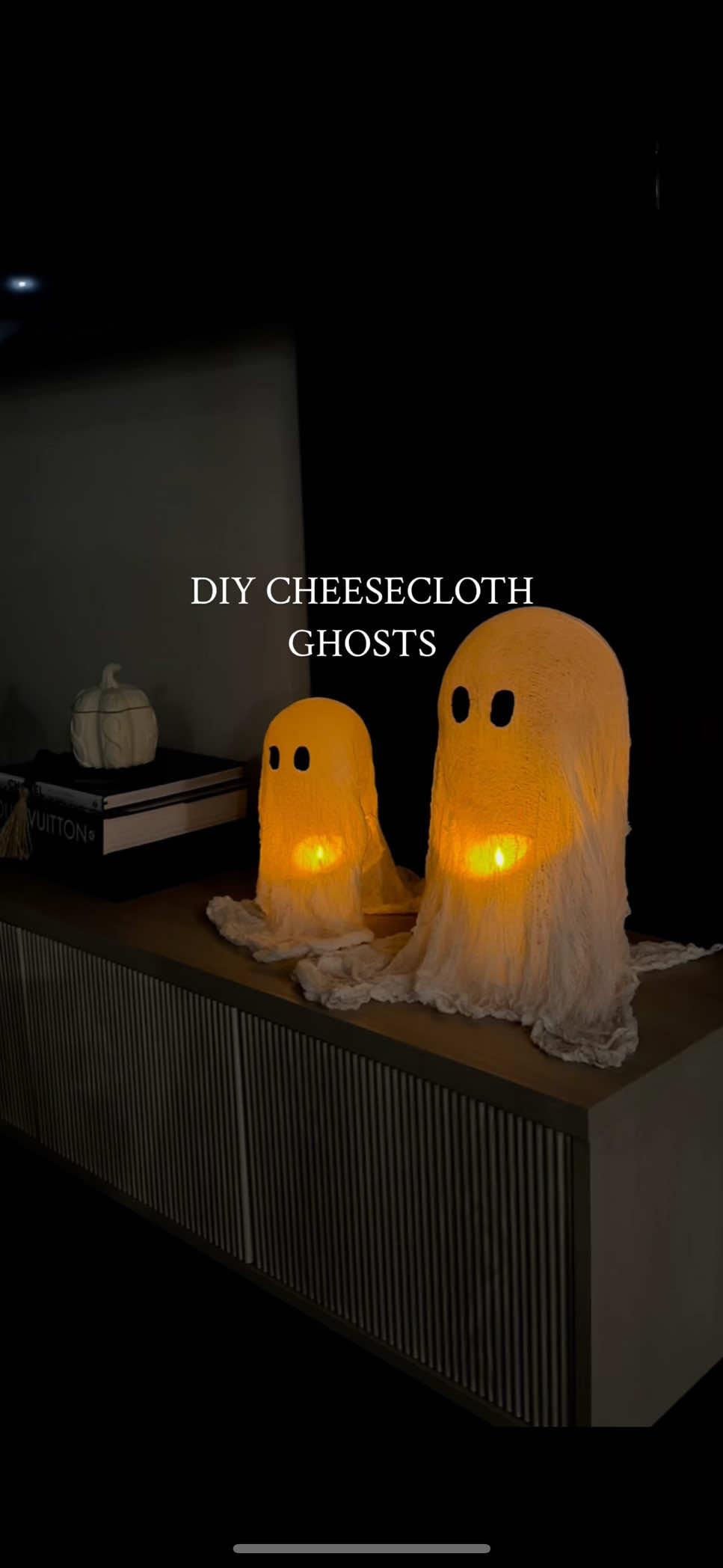 Adding a little glow to spooky season 👻✨  I came across these viral cheesecloth ghosts and just had to recreate them! They were so simple to make, yet they bring the coziest, most magical vibe to my fall decor. The perfect subtle Halloween touch 🎃🕯️ You can shop all the supplies I used through my link in my bio 🛒✨  #halloweendiy #halloweenaesthetic #seasonaldecor #spookyseason#amazonfinds       