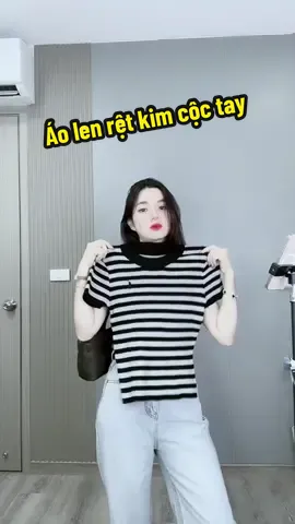 Áo len rệt kim kẻ sọc cộc tay #xuhuong #nhungnhonhan #thoitrangnu #aolen 