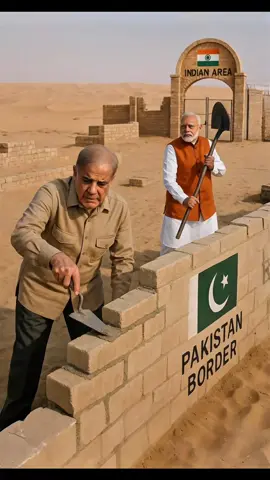 When neighbors argue over walls 😂 Shehbaz Sharif busy building 🧱 while Modi is ready with a shovel  Border ka asli DIY project in the desert! 🌵🤣 #FunnyVideo #TikTokComedy #WorldPresidents #BorderWall #ShehbazSharif 