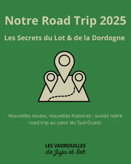 🚐✨ Notre Road Trip 2025 commence ! Cap sur le Lot & la Dordogne pour découvrir leurs secrets… 🌿 Villages perchés, grottes mystérieuses, gastronomie du Sud-Ouest… Prêt(e) à embarquer avec nous ? 👉 Suis nos aventures : Les Vadrouilles de Juju & Seb #roadtrip2025 #voyagefrance #Lot #dordogne #voyage 
