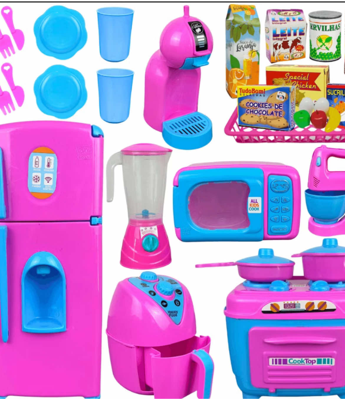 ✨ Kit Cozinha Infantil Completo ✨ Diversão garantida com geladeira, fogão, comidinhas e eletrodomésticos! 🧸🍳 Disponível em kits de 18 a 32 peças. 👉 Ideal para estimular a criatividade e a imaginação das crianças!#brinquedos #cozinha #infantil #crianca #rosa 