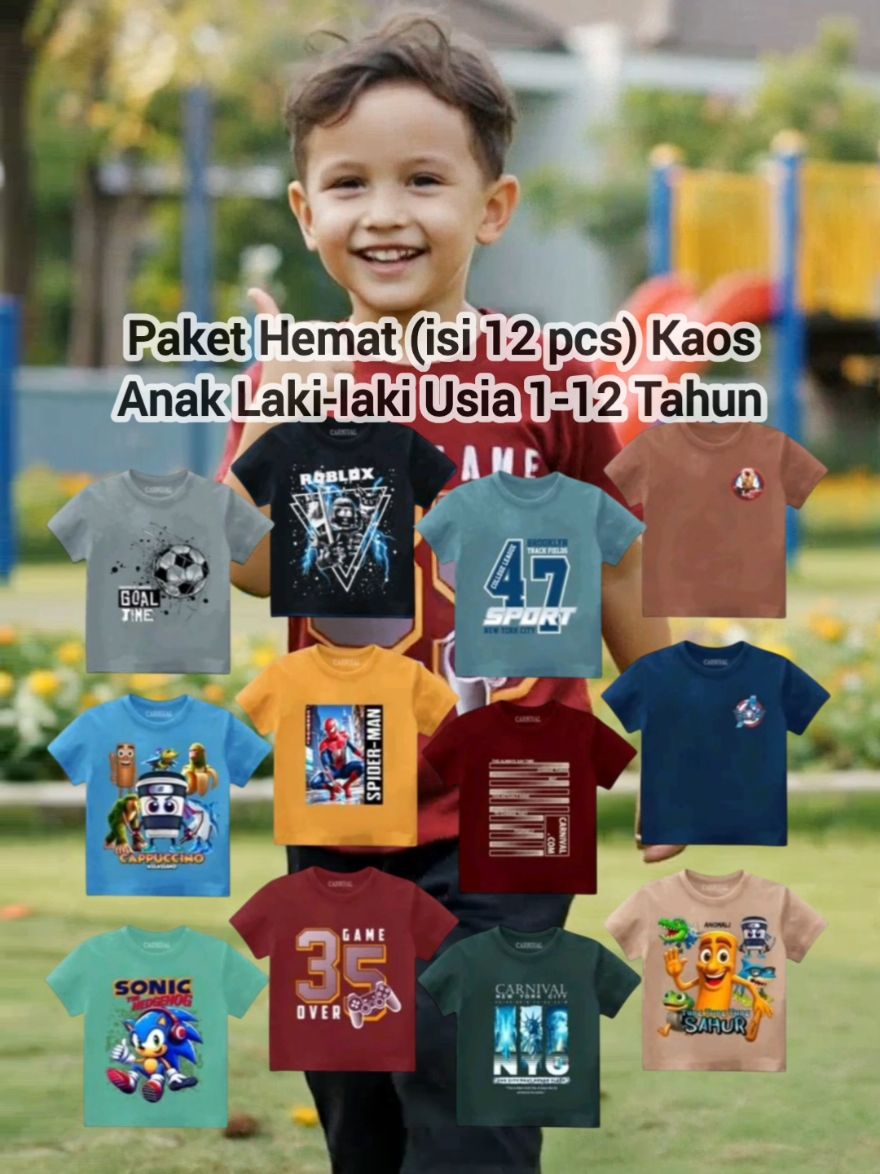 Paket Hemat Isi 12pcs Kaos anak laki-laki usia 1-12 tahun #paketkaosanak #kaosanak #kaosanakmurah 