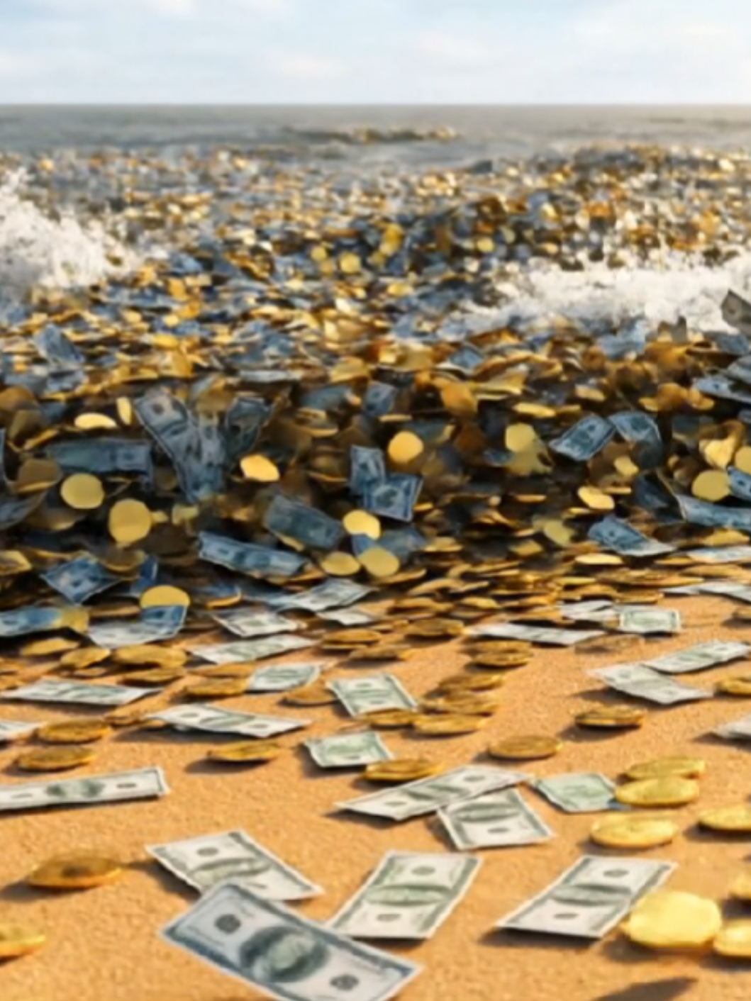 Satisfying ASMR videos of Dollar's and Gold coins 💵💰🪙🤑 #ASMR #waves #dollar #goldcoin #ai 