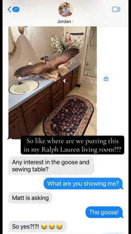 So I’ve been looking to purchase some taxidermy at thrift or antique stores for a few months, but just haven’t come across the right one yet or they are just too expensive. Hubby sent me this text the other day, one of his coworkers is giving us this Canadian goose. So excited 😆 #fyp #viral #ralphlaurenaesthetic #homedecor #LanguageLearning 