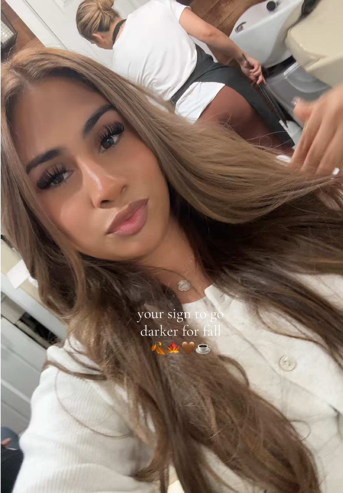 Inspo color : Icy mocha latte🫶🏼🍂🤎                                                                             Loving this color on me for the fall ✨ #hairinspo #icymocha #fallhairinspo #hairtransformation #fyp 