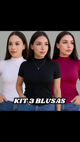 Kit 3 blusas caneladas feminina gola lata manga curta - 3 vezes mais estilo em uma única compra!✨ Esse Kit com 3 Blusas Caneladas Premium é perfeito para quem ama praticidade sem abrir mão da elegância: gola alta, manga curta e caimento impecável para looks modernos em qualquer ocasião. #blusa #blusas #blusacanelada #tiktokshop 