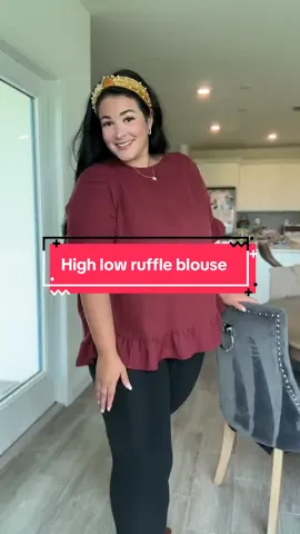 This is your go to fall blouse, floaty, flattering, and perfect for every occasion #fallstyle #plussizefashion #ootdfallfashion #tiktokshoprestock #ruffleblouse 