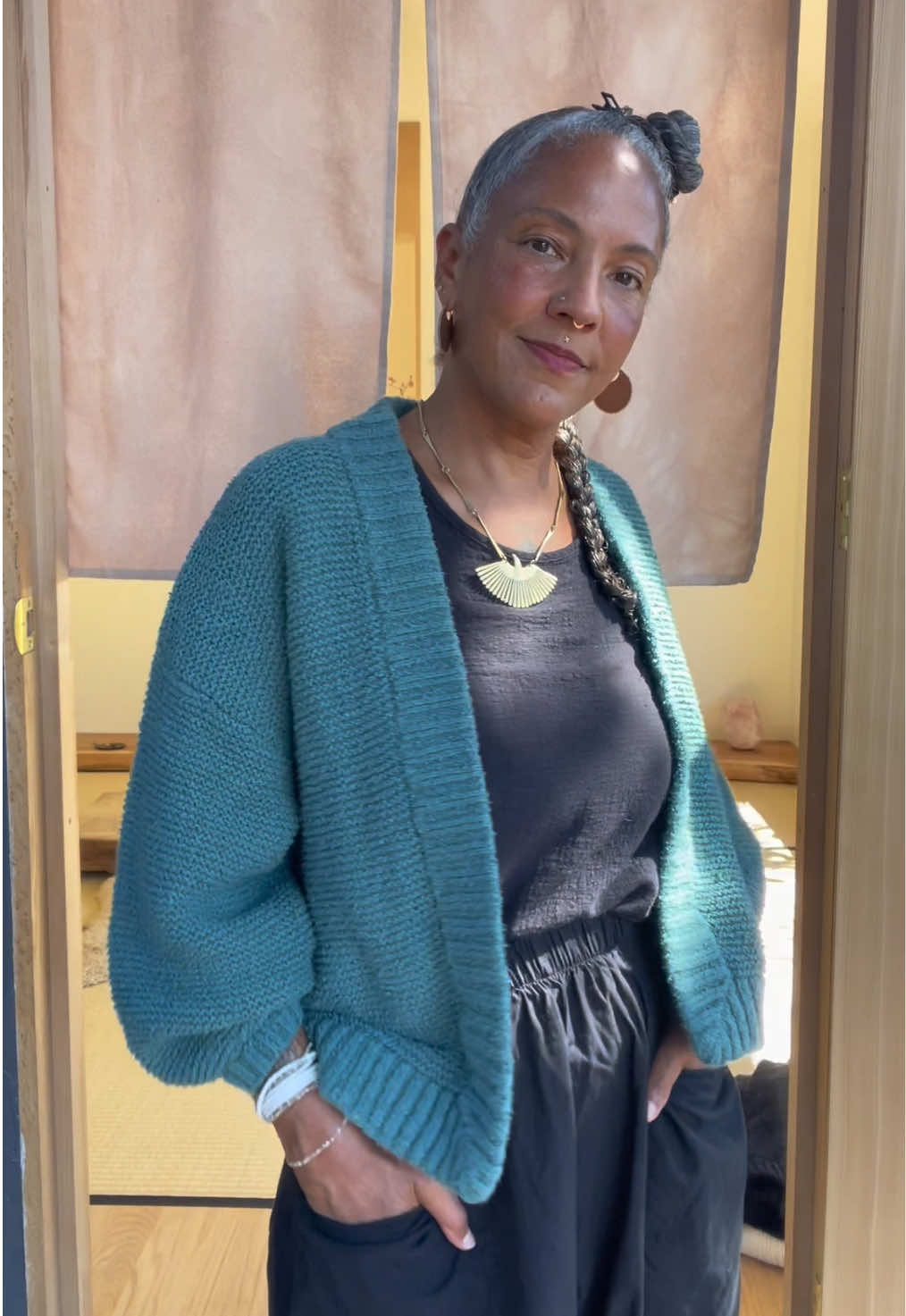 Loving the new Jonah Cardigan 🩵 color: Teal #curatorsf #cardigan #cardiganoutfit #styling #OOTD 