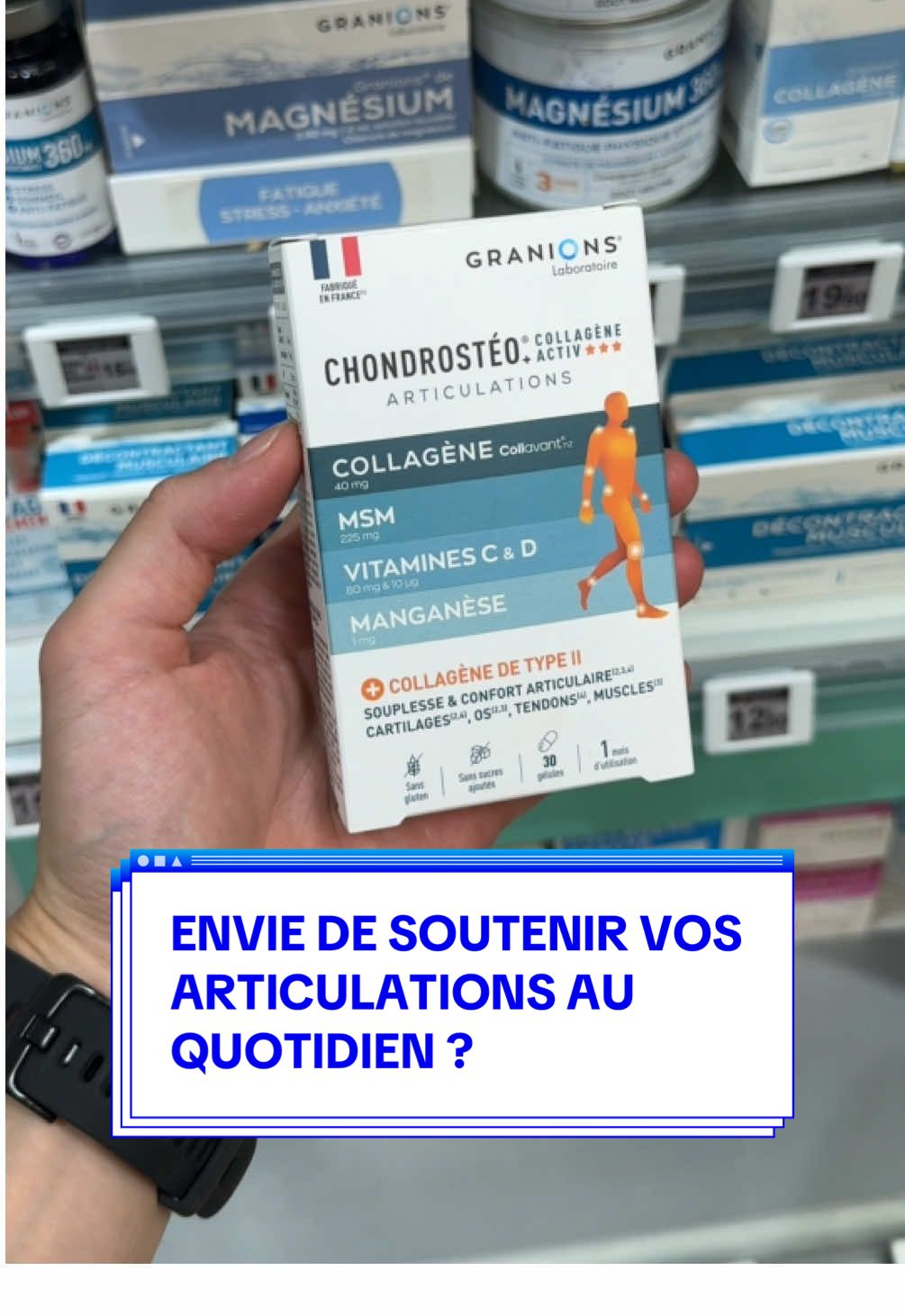 Envie de soutenir vos articulations au quotidien ? 💪 Chondrostéo+ Collagène Activ, c’est une formule experte pour aider à maintenir la souplesse et le confort articulaire 🦴 🔥 Aide à préserver le cartilage articulaire 💧 Contribue à la formation normale du collagène 🦴 Favorise la fonction musculaire et osseuse 💪🏼 Adapté aux seniors ou à toute personne soucieuse de sa mobilité articulaire Bougez librement, même au quotidien ! #granions #chondrosteo #collagèneactiv #articulations #cartilage #mobilité #madeinfrance #bienetre #frenchpharmacy #pharmacie #collagen