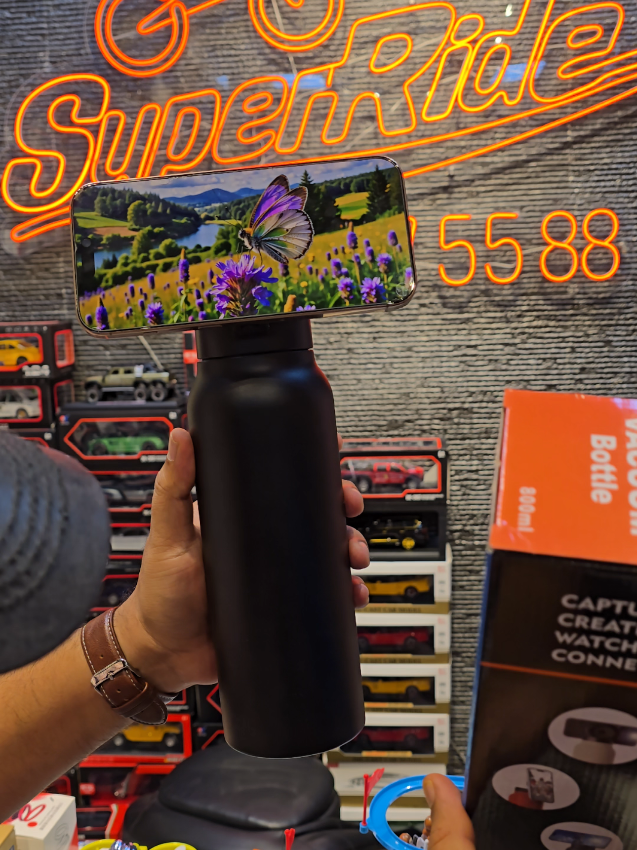 24oz Water Bottle with Magnetic Phone Holder, Stainless Steel Insulated Water Bottles Compatible with MagSafe Phone Mount and Tripod for iPhone, Double Walled tumbler for Gym, Sport,Car #foryou #achayanarmy555 #zamzamelectronics 