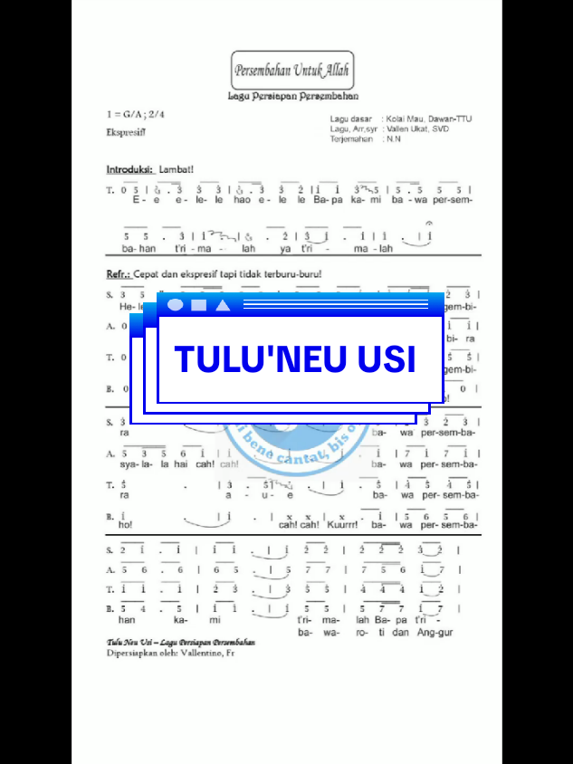TULU'NEU USI VERSI INDONESIA-LAGU PERSEMBAHAN#fyp#lagumisakatolik#lagupersembahan#katolikku_keren#fypシ゚viral 