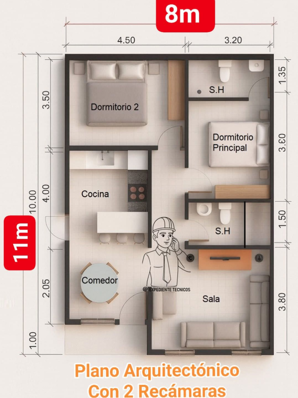 Una idea para tu casa de 8x11 separado el área social y privada Plano arquitectónico de 8x11 m ✅🏡❤️ Con 2 recámaras o 2 dormitorios planos de casa casa modernos Proyectos de arquitectura  Cómo construir una casa Casa pequeña moderna Ideas de casas sencillas  Diseño para casa  Planos de departamentos Ideas de departamentos. #Planos #planosarquitectonicos #casas #creatorsearchinsights #planosdecasas 