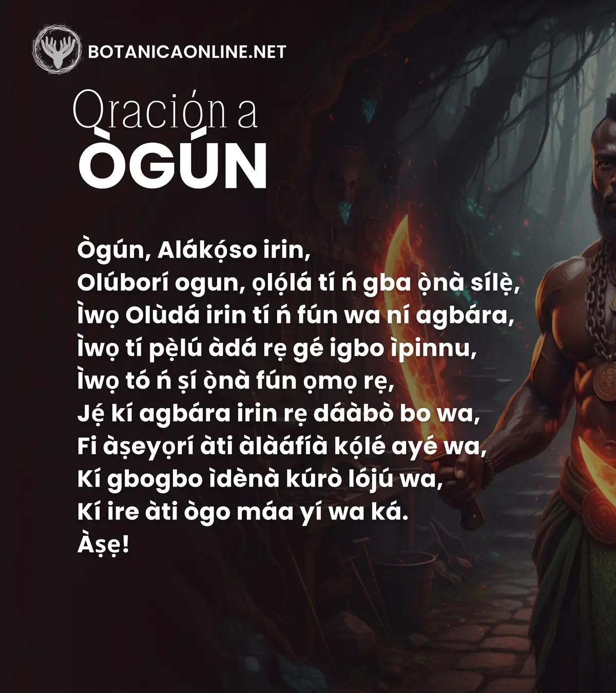 ✨⚔️ Poderoso Rezo a Ogún ⚔️✨ Ogún, dueño del hierro y vencedor de la guerra, abre hoy nuestros caminos y corta con su machete las enredaderas del destino. 🌿🔪 Con su fuerza nos protege, con su hierro nos fortalece, y con su poder nos conduce hacia la victoria. 💬 ¿Qué significa para ti la fuerza de Ogún en tu vida? 👇 Déjalo en los comentarios. 🔁 Comparte este rezo con quien necesite abrir sus caminos. 📩 Envíalo a esa persona que sabes que busca protección y fortaleza. ❤️ Síguenos para más rezos poderosos, rituales y enseñanzas espirituales. Àṣẹ! #OgunPoderoso #RezosDeProtección #FuerzaDelHierro #EspiritualidadYoruba #BotanicaOnline