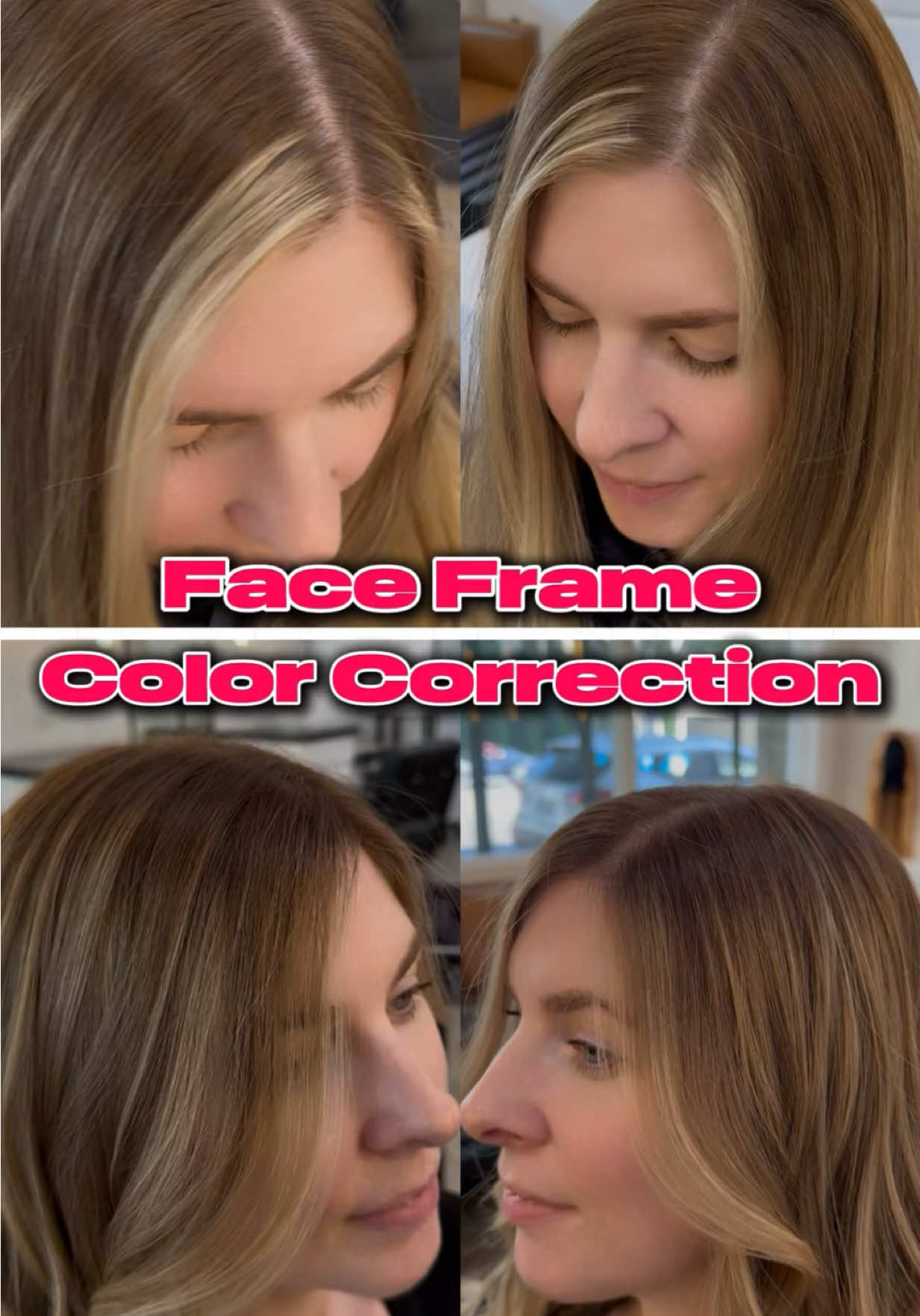 Sometimes colorist’s make that money piece look like a chunky 1990s face frame… which is arguably a vibe, however it wasn’t HER vibe! I corrected this color with a face frame+ and lowlights with strategic placement.  The after is less harsh and definitely more natural looking✨ #fyp #colorcorrection #haircolortransformation #haircolorspecialist #haircolor 