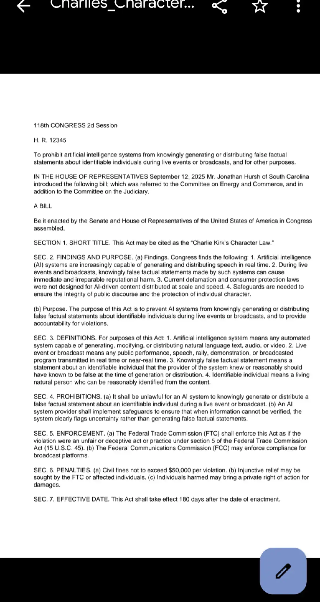 I just submitted a bill idea to Congress called Charlie Kirk’s Character Law. The goal: stop AI systems from spreading lies about real people during live events. If an AI can’t confirm something, it should flag uncertainty — not invent falsehoods. This protects truth, character, and free speech in the AI era. We need accountability before technology outruns the law. #CharliesCharacterLaw #AI #TruthMatters #FreeSpeech #Accountability