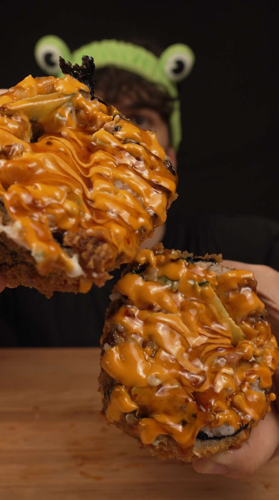 Sushi Burger 🍣😩😩 Yes, it’s as good as it looks!  Recipe from @muKAbang 🫶🫶 #sushi #crunchy #asmr #mukbang #mukbangeatingshow
