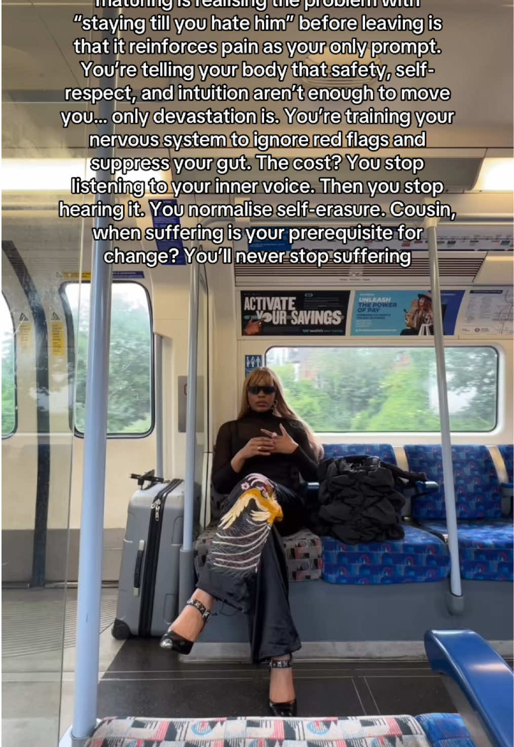 Life lessons. The real cost of staying till you hate him to finally leave is… yourself. You become collateral damage. When you stay until you hate him, it changes you. You tried to tame the monster and somewhere along the way? You became it. Or a version of him. You absorbed so much of his darkness that now, your light? It’s gone. It’s no surprise you feel so… fractured. You hurt yourself to love him. Then you hurt yourself to stay. You betrayed yourself to keep a betrayer. You lost pieces of yourself every time you swallowed the pain. The wounds inflicted on us hurt, but the wounds we inflict on ourselves? Now that has some bass to it. Because when you do finally CRAWL away, you’re left with a version of you that hates what she sees in the mirror. Why? Because you see it so clearly that it hurts: the monster created a “monster”. Now am I saying it happens to every woman this way? No. But it does to too many. Staying until you hate him is decaying. Because hate doesn’t discriminate. It’s the nature of the beast. It sees nothing outside of the body it lives in. Hate consumes the host, not the person it’s directed at. And that frequency of self-hate, shame, fear and blame? It has a smell to it. Like bin juice on a hot summers day. It’s no wonder it attracts more rats. But that’s a conversation for another day. The good news? It’s not a life sentence. You have two options. Cosplay numb and detached because the monster created a “monster”. Or you choose to center your in your breakup. You commit to reviving and respecting you inner intuition. You can choose to create closure. You can stop searching externally and look inwards for the answers. And in the future? You refuse to let pain be your only prompt. Cousin, what would your life look like if you choose yourself first, not as a reluctant reaction, but as a confident decision? Be honest. Which parts of you believes love is pain? Think about it. How much of your relationships are shaped by survival as opposed to healthy choices? 💭🫀Let’s talk about it…   💡@Your Favourite Cousin    #lifelessons #lifelesson life lesson life lessons life lessons that hit hard 