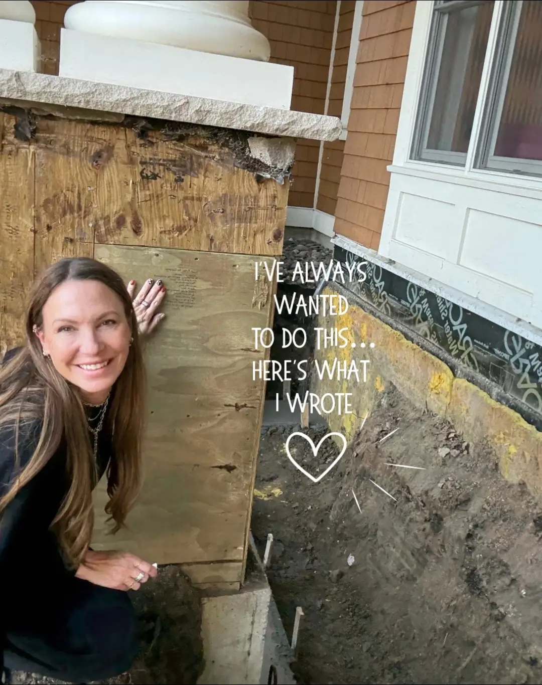 I’m so excited I got to write on some of the beams during this construction… and honestly, I thought I was going to feel overwhelmed by the whole situation, but once I grabbed a pen, I knew exactly what I was going to write.   Actually the first thing I did was grab a bamboo skewer and headed down to the new footings.  “Love grows here.” 🌻 #homeconstructiono#homerenot#startingoveri#minnesotan #homerenovation 