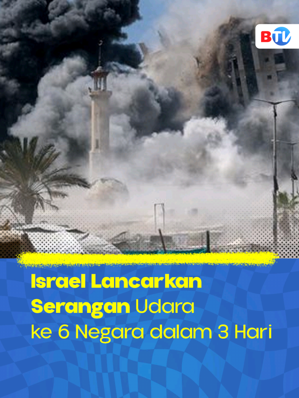 Situasi di Timur Tengah kian genting. Dalam tiga hari terakhir, Israel melancarkan serangan udara ke 6 negara yakni Palestina, Lebanon, Suriah, Tunisia, Qatar, dan Yaman. Hal ini berpotensi meluas ke wilayah lain. Ikuti perkembangan berita terbaru lewat pantauan langsung hanya di BTV. Jangan lupa scan ulang TV Digital / Set Top Box kamu: • 44 UHF untuk Bandung • 40 UHF untuk Medan #BTV #BeritaSatu #Israel #SeranganUdara #Palestina 