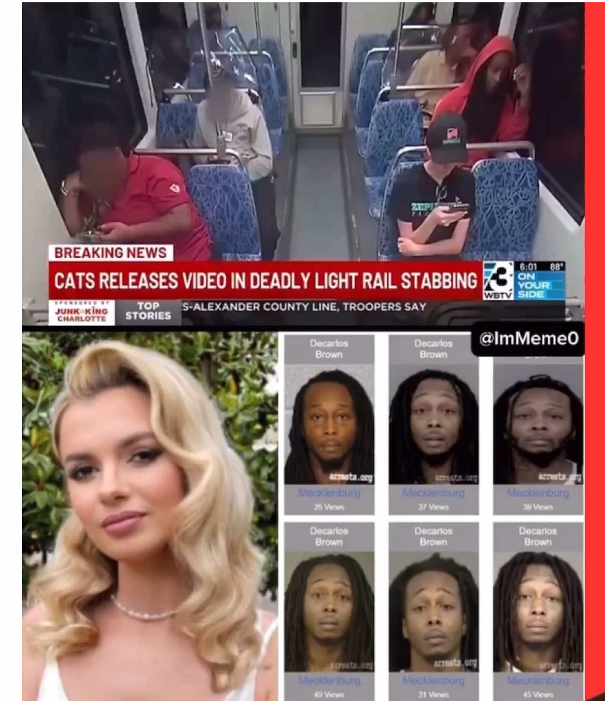 23-year-old Ukrainian refugee Iryna Zarutska brutally stabbed to death on a Charlotte light rail by homeless suspect Decarlos Brown. Coming to America for safety, she was attacked from behind in a random act of violence. Her family is devastated, and even President Trump is calling for the death penalty. RIP Iryna – why wasn’t this prevented? Share to raise awareness on public safety! FULL VIDEO #IrynaZarutska #train #UkrainianRefugee #TrainStabbing #CharlotteMurder      