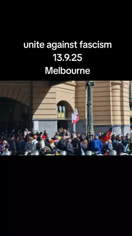Unite against Fascism protest. massive turnout! all 3 corners of flinders/swanston st intersection packed with peaceful protesters. then there's 4 patriot protesters over there. lollll #antifascism #firstnationspeople #genocide #peace 