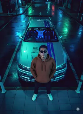 1. Open Gemini 2. Copy this Prompt Style and atmosphere Photo realistic style with night time city lighting Dominant colors: neon blue, metallic gray, and street lights Mysterious, urban mood inspired by japanese racing Main subject (Human) Use my photo as the main subject for the face A young man wearing a oversized brown jacket with a hoodie, dark pants, and white sneakers, hands in pockets Looking upward toward the camera (top-down angle) Vechicle (Sports car) Silver sports car with blue racing stripes Design resembling a Nissan Skyline R34 with a full body kit Modification stickers and japanese text on hood  Interior glowing with blue Neon light Surroundings  Roadside at night with dark asphalt and white lines  Sidewalk with blue tiles and white poles City lights creating futuristic, dramatic vibe Reflections on the car surface, adding cinematic effect Color & Lighting mood Dim ligthing with neon blue and green glow High contrast between glossy car and dark background Streetlights reflecting on wet asphalt and car body Format Photo ratio: 3:4 #poystoys #r34 #nissangtr 