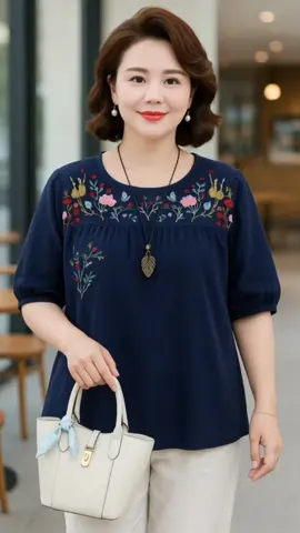 Áo đũi nữ hoạ tiết thêu hoa dáng rộng cổ thuyền #aotrungnien #Thoitrangtrungnien #thoitrangbigsize #MacDepMoiNgay #xuhuong 